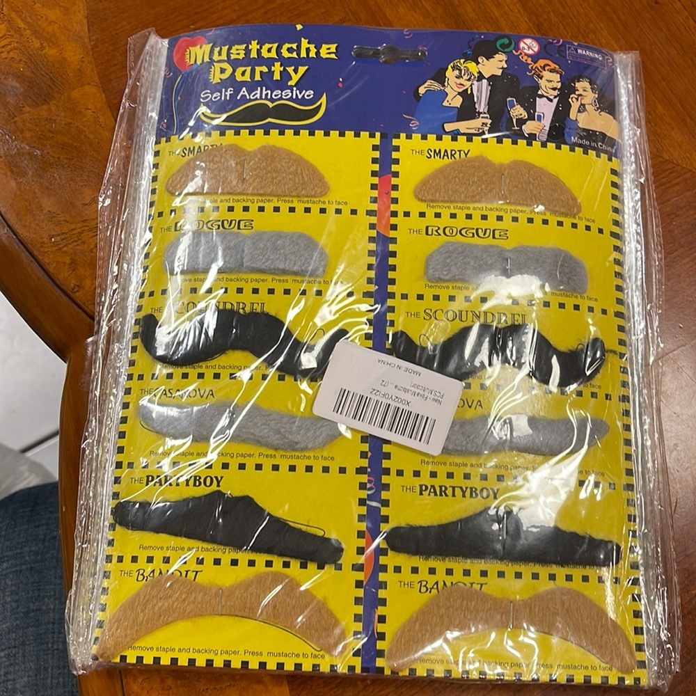 NEW Self Adhesive Set 12 Fake Mustaches Costume Accessory Party Disguise